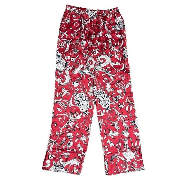 Victoria's Secret Red Black Cherry Satin Asian Wrap Top And Pants Pajama Set S - Picture 7 of 11